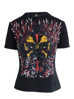 Louis Vuitton Rare Black Graphic Flame Face T-Shirt EUC